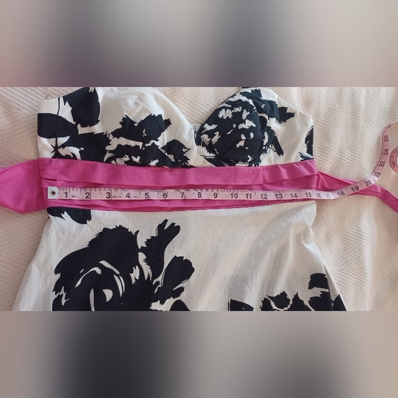 NWT City Studio 13 White Blk Floral Hot Pink Trim Formal Party Prom A-line Dress - Picture 10 of 14